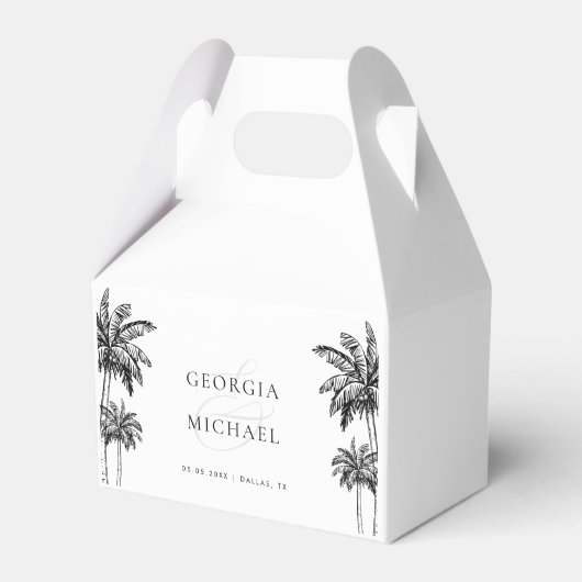 Hand Drawn Palm Trees Boho Beach Names Wedding Bedankdoosjes (Voorkant Zijde)