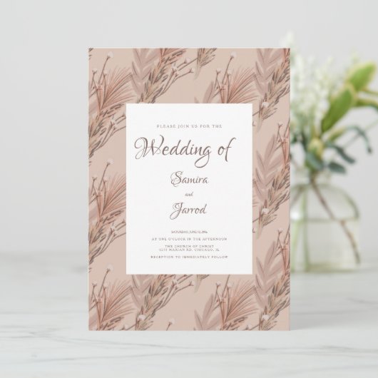 Hand Drawn Pampas Pattern Botanical Wedding Kaart (Staand voorkant)