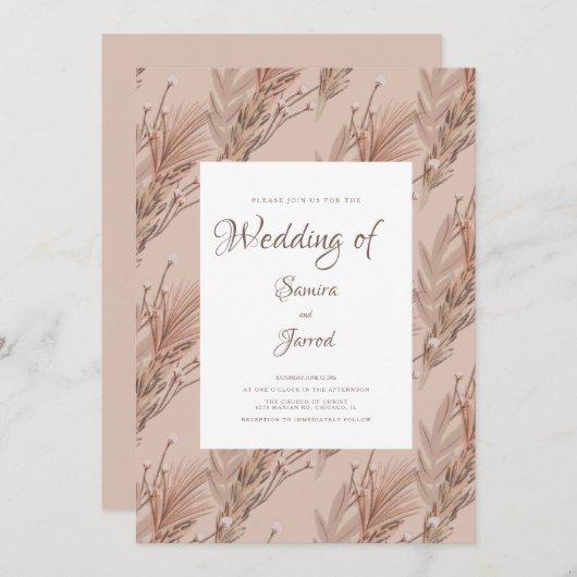 Hand Drawn Pampas Pattern Botanical Wedding Kaart (Voorkant / Achterkant)