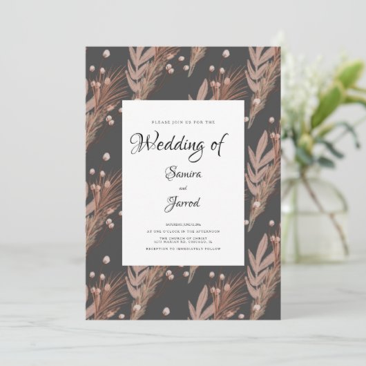 Hand Drawn Pampas Pattern Botanical Wedding Kaart (Staand voorkant)