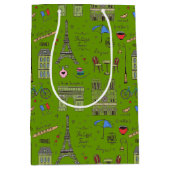 Hand Drawn Paris Doodles on Green Medium Cadeauzakje (Voorkant)