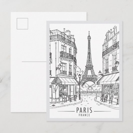 Hand drawn Paris France Scene Landmark Briefkaart (Voorkant / Achterkant)
