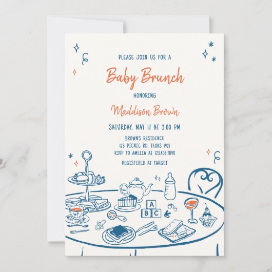 Hand Drawn Party Baby shower Uitnodiging (Voorkant)