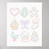 Hand Drawn Pastel Christmas Girly Coquette Pink Poster (Voorkant)