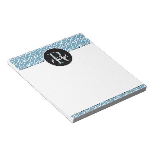 Hand Drawn Pattern on Blauwgroen, Monogramed Notitieblok (Schuin)