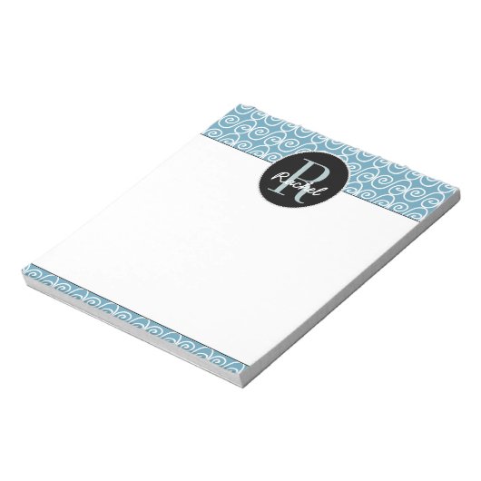 Hand Drawn Pattern on Blauwgroen, Monogramed Notitieblok (Linkerzijde)