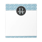 Hand Drawn Pattern on Blauwgroen, Monogramed Notitieblok (Voorkant)