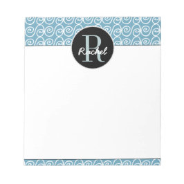 Hand Drawn Pattern on Blauwgroen, Monogramed Notitieblok