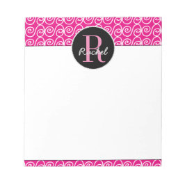 Hand Drawn Pattern on Pink, Monogramed Notitieblok