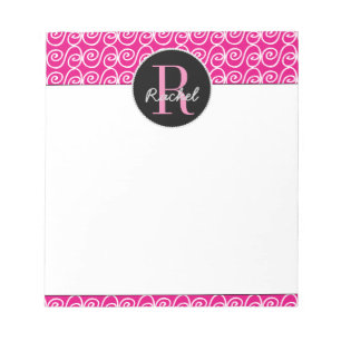 Hand Drawn Pattern on Pink, Monogramed Notitieblok