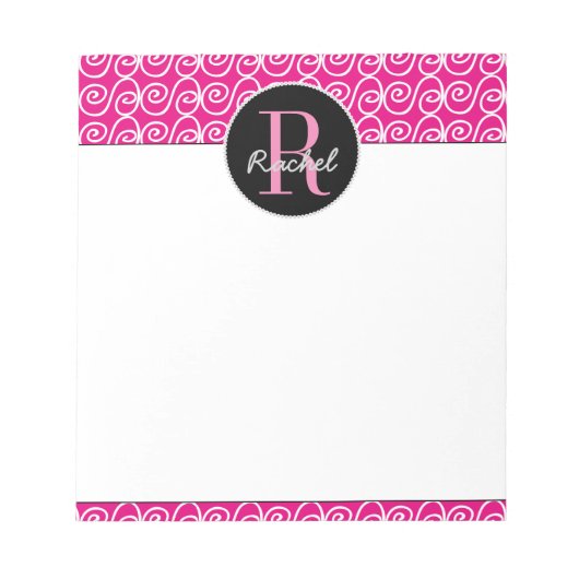 Hand Drawn Pattern on Pink, Monogramed Notitieblok (Voorkant)