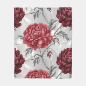 Hand-Drawn Peony Fleece Blanket – Elegant Crimson Deken (Voorkant)