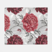 Hand-Drawn Peony Fleece Blanket – Elegant Crimson Deken (Voorkant (Horizontaal))
