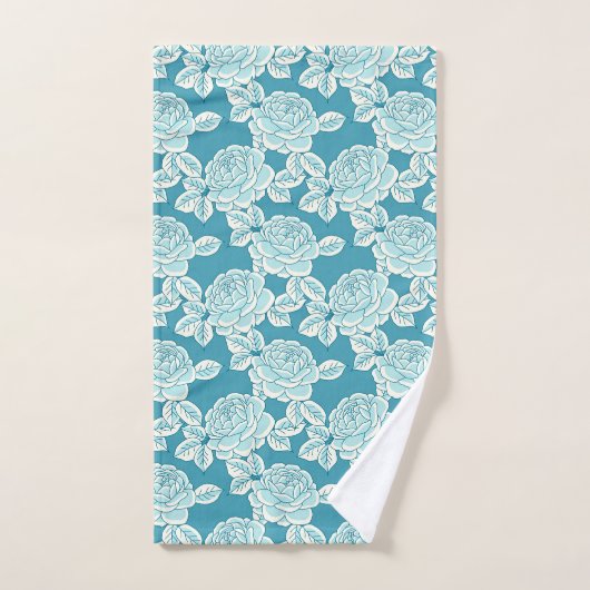 Hand Drawn Peony Floral Blue Towel Set Bad Handdoek (Handdoek)