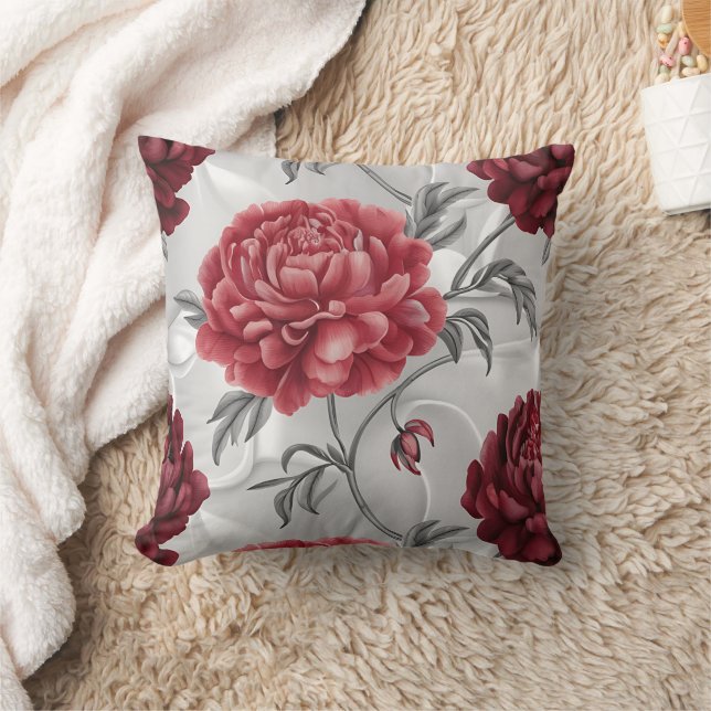 Hand-Drawn Peony Throw Pillow Cover Elegant Crimso Kussen (Deken)