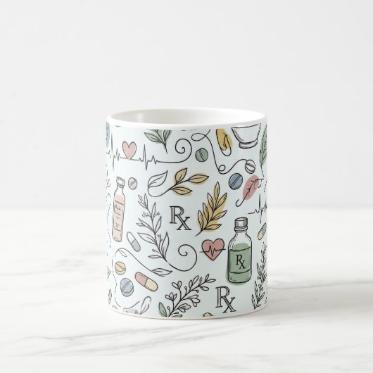 Hand-Drawn Pharmacy Doodle Mug | Modern Wellness P Koffiemok (Center)