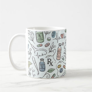 Hand-Drawn Pharmacy Doodle Mug | Modern Wellness P Koffiemok