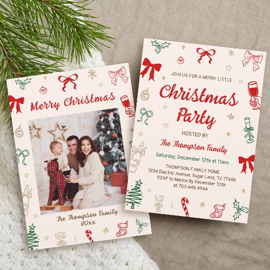 Hand Drawn Photo Christmas Party  Kaart