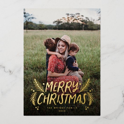 Hand Drawn Pine Berries Folie Feestdagenkaart (Voorkant)