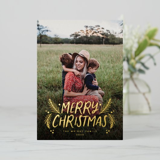 Hand Drawn Pine Berries Folie Feestdagenkaart (Staand Voorkant)