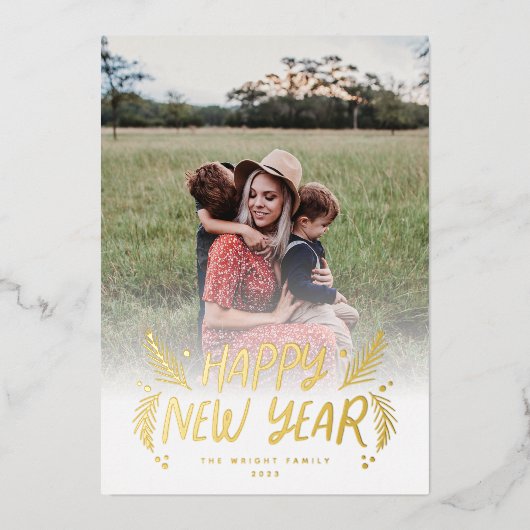 Hand Drawn Pine Berries Folie Feestdagenkaart (Voorkant)