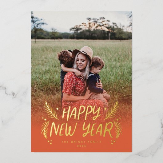 Hand Drawn Pine Berries Folie Feestdagenkaart (Voorkant)