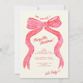 Hand Drawn Pink and Red Bow Christmas Party Kaart (Voorkant)