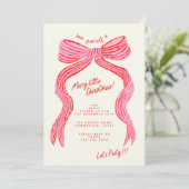 Hand Drawn Pink and Red Bow Christmas Party Kaart (Staand voorkant)