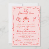 Hand Drawn Pink Any Year Wedding Anniversary Party Kaart (Voorkant)