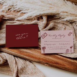 Hand Drawn Pink Burgundy Romantic Wedding RSVP Kaartje