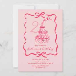 Hand Drawn Pink Champagne 21st Birthday Party Kaart