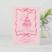 Hand Drawn Pink Champagne 21st Birthday Party Kaart (Staand voorkant)