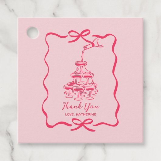 Hand Drawn Pink Champagne Thank You Birthday Party Bedankjes Labels (Voorkant)