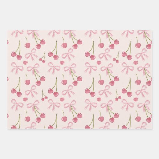 Hand-drawn Pink Cherry Coquette Seamless Pattern Inpakpapier Vel (Voorkant 2)