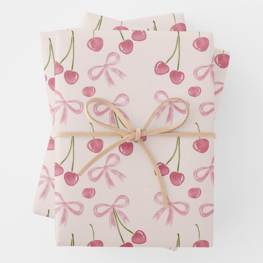 Hand-drawn Pink Cherry Coquette Seamless Pattern Inpakpapier Vel (In situ)