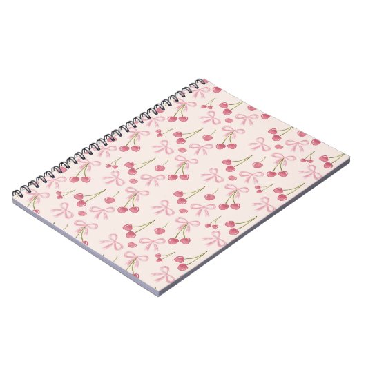 Hand-drawn Pink Cherry Coquette Seamless Pattern Notitieboek (Linkerzijde)