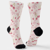 Hand-drawn Pink Cherry Coquette Seamless Pattern Sokken (Gebogen)