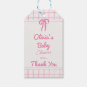 Hand Drawn Pink Gingham Bow Baby Girl Shower Cadeaulabel (Voorkant)