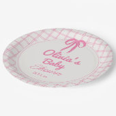 Hand Drawn Pink Gingham Bow Baby Girl Shower Papieren Bordje (Gekanteld)
