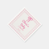 Hand Drawn Pink Gingham Bow Baby Girl Shower Servet (Hoek)