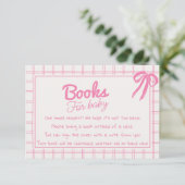 Hand Drawn Pink Girl Bow Gingham Book Request Informatiekaartje (Staand voorkant)