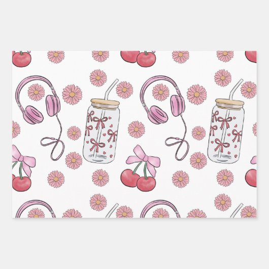 Hand-drawn Pink Girly Elements Seamless Pattern Inpakpapier Vel (Voorkant 2)