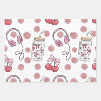 Hand-drawn Pink Girly Elements Seamless Pattern Inpakpapier Vel