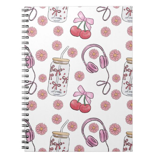 Hand-drawn Pink Girly Elements Seamless Pattern Notitieboek (Voorkant)