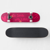 Hand-Drawn Pink Hearts & Floral Romantic Persoonlijk Skateboard (Horizontaal)