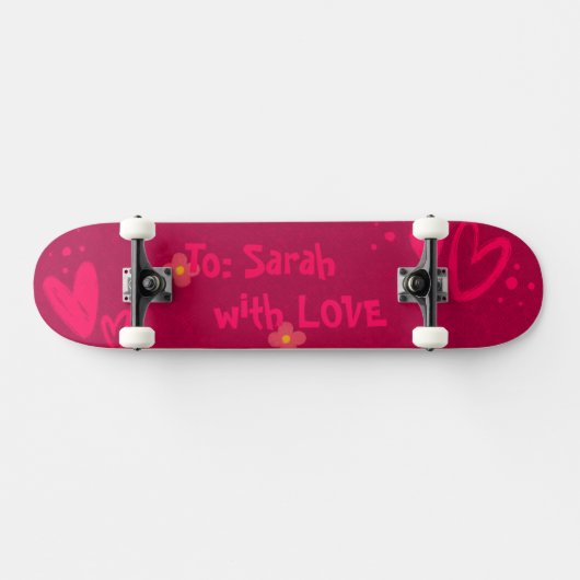 Hand-Drawn Pink Hearts & Floral Romantic Persoonlijk Skateboard (Horizontaal)