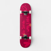 Hand-Drawn Pink Hearts & Floral Romantic Persoonlijk Skateboard (Voorkant)
