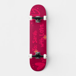 Hand-Drawn Pink Hearts & Floral Romantic Persoonlijk Skateboard