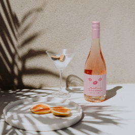 Hand-drawn Pink Lips Valentine's Day Bridal Shower Sparkling Wijnetiket