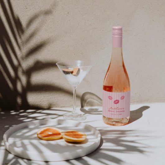 Hand-drawn Pink Lips Valentine's Day Bridal Shower Sparkling Wijnetiket